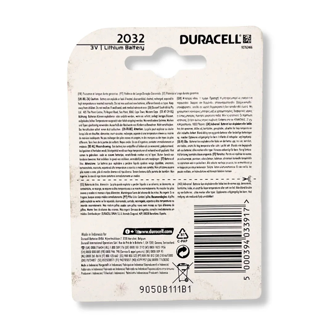 Duracell DL2032 (CR2032) Lithium Button Cell 3V Battery