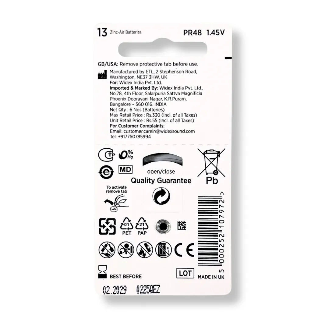 Widex Hearing Aid Batteries size 13 | 1 Packet (6 Batteries)
