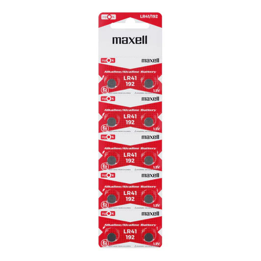 Maxell LR41 Alkaline Button Cell Battery AG3 192 1.5V - Pack of 10