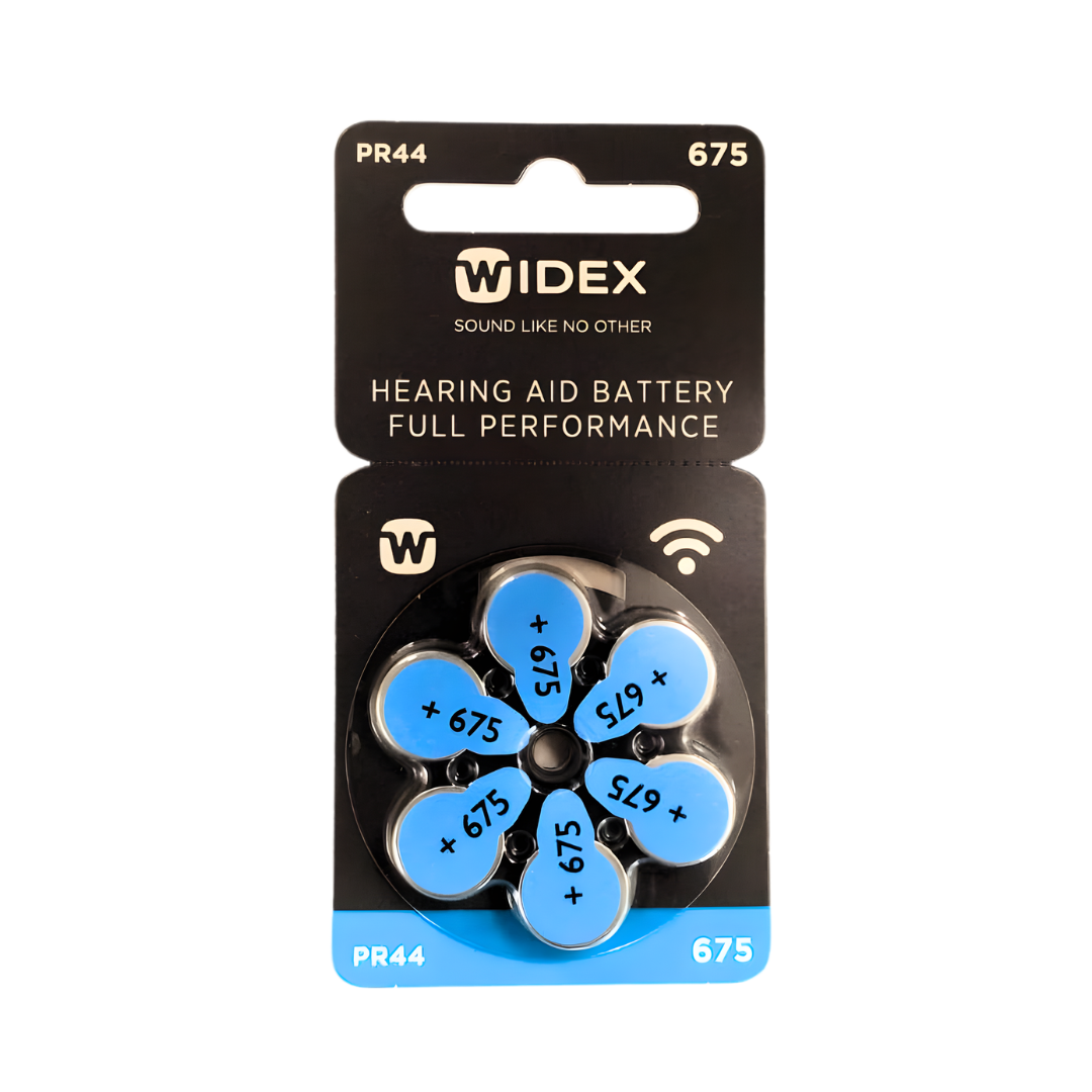 Widex hearing aid batteries size 675 pack of 6, durable and long-lasting batteries ideal for powerful hearing aids