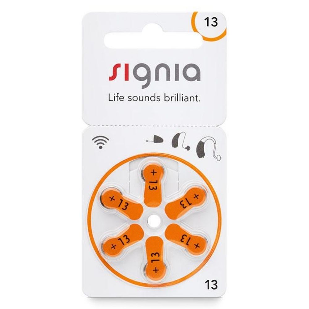 Signia Size 13 Hearing Aid Batteries - Premium power, 1 packet of 6, for hearing aids. Buy at great prices