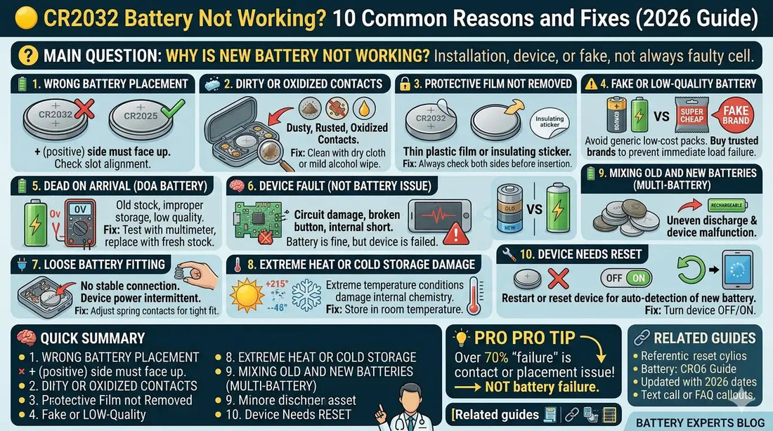CR2032 Battery Not Working? 10 Common Reasons and Fixes (2026 Guide)