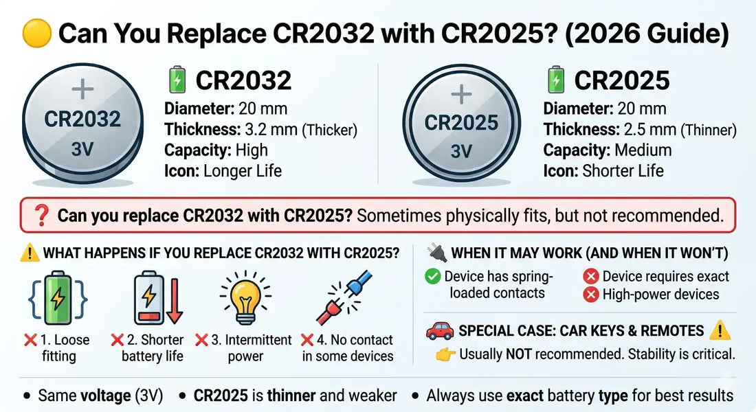 Can You Replace CR2032 with CR2025? What Happens If You Do? (2026 Guide)
