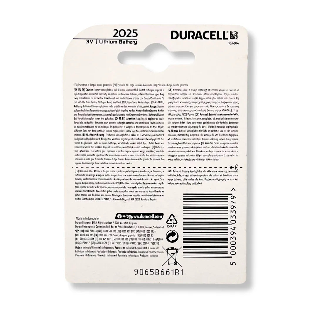 Duracell DL2025 (CR2025) Lithium Button Cell 3V Battery