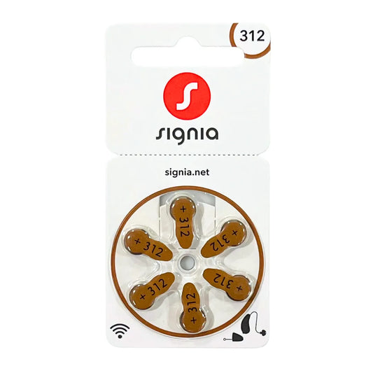 Signia size 312 Hearing Aid Batteries | 1 Packet (6 Batteries)