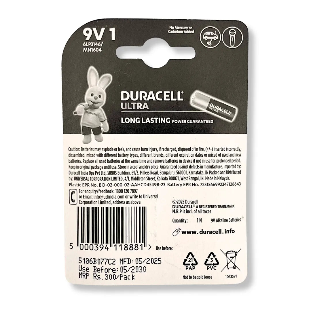 Duracell Ultra Alkaline 9V Batteries