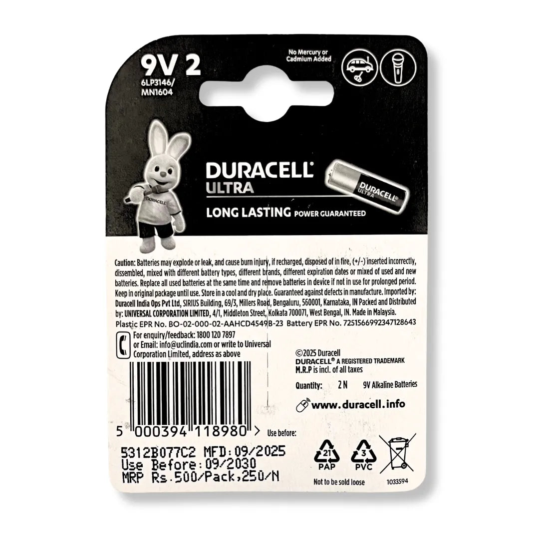 Duracell Ultra Alkaline 9V Batteries