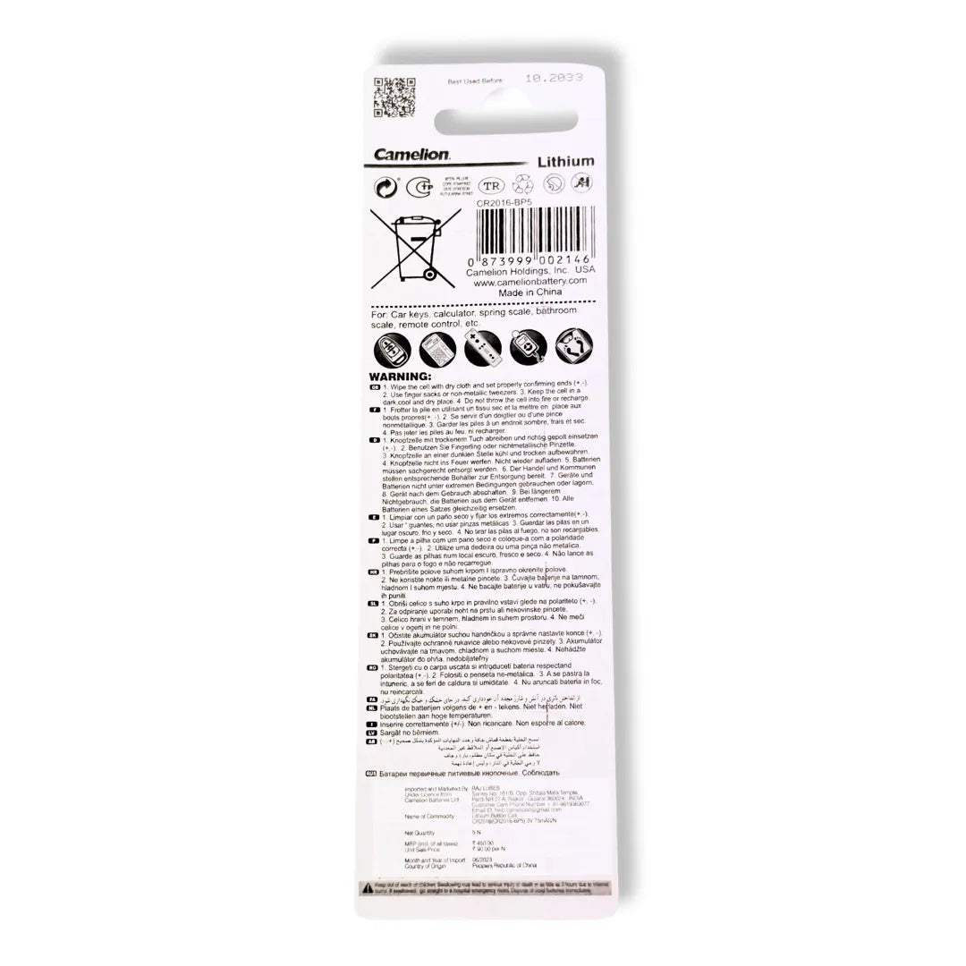 Camelion CR2016 3V Lithium Button Cell Battery