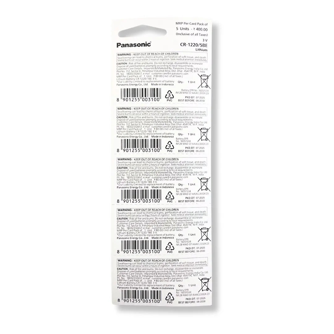 Panasonic CR1220 3V Lithium Coin Cell Battery