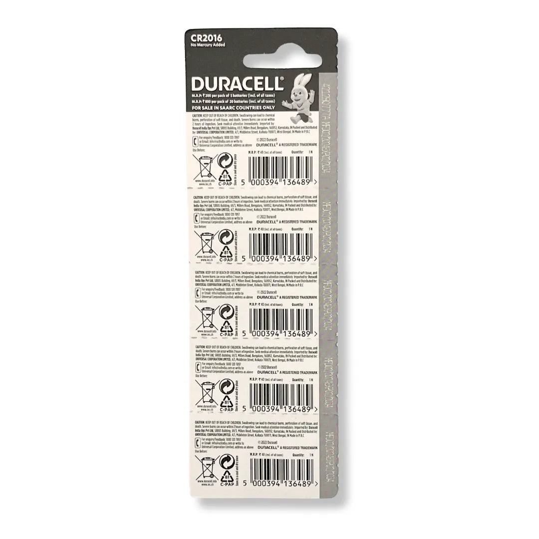 Duracell Chhota Power CR2016 Lithium Button Cell 3V Battery - Pack of 5