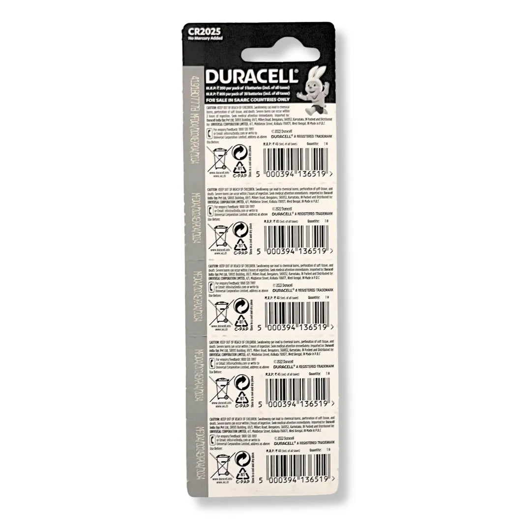 Duracell Chhota Power CR2025 Lithium Button Cell 3V Battery - Pack of 5