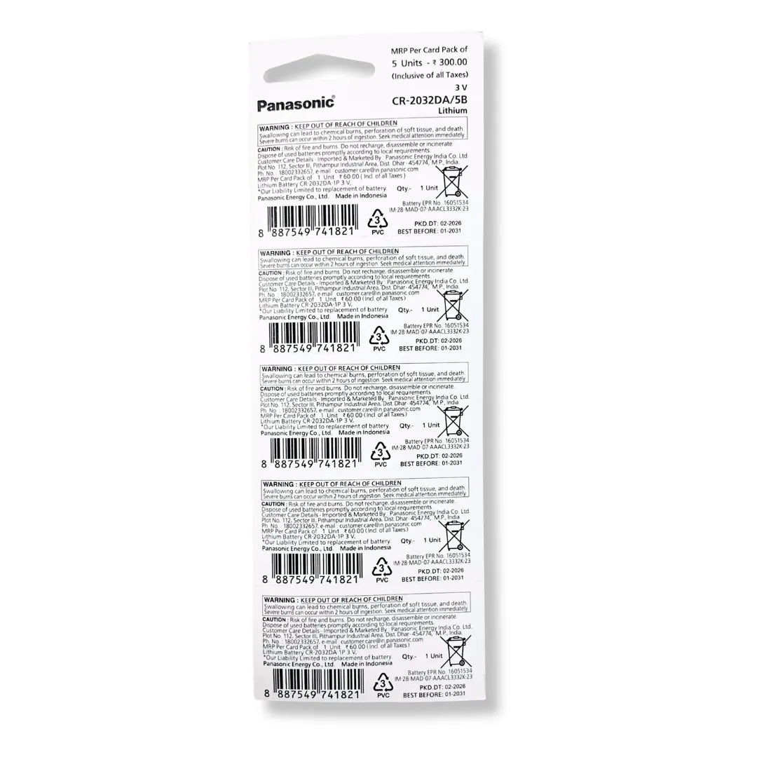 Panasonic CR2032 3V Lithium Coin Cell Battery