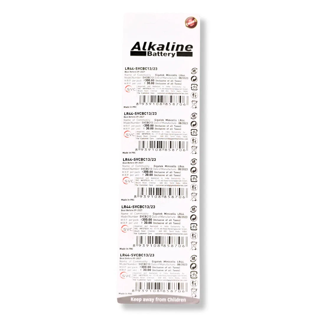 Giga-tek LR44 Alkaline Button Cell Battery AG13 357 1.5V