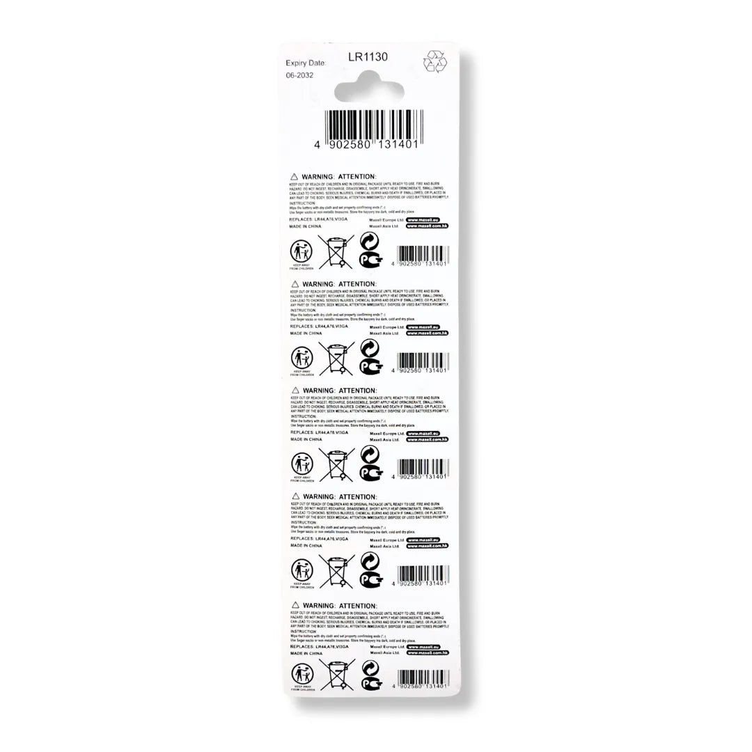 Maxell LR1130 Alkaline Button Cell Battery AG10 189 1.5V - Pack of 10