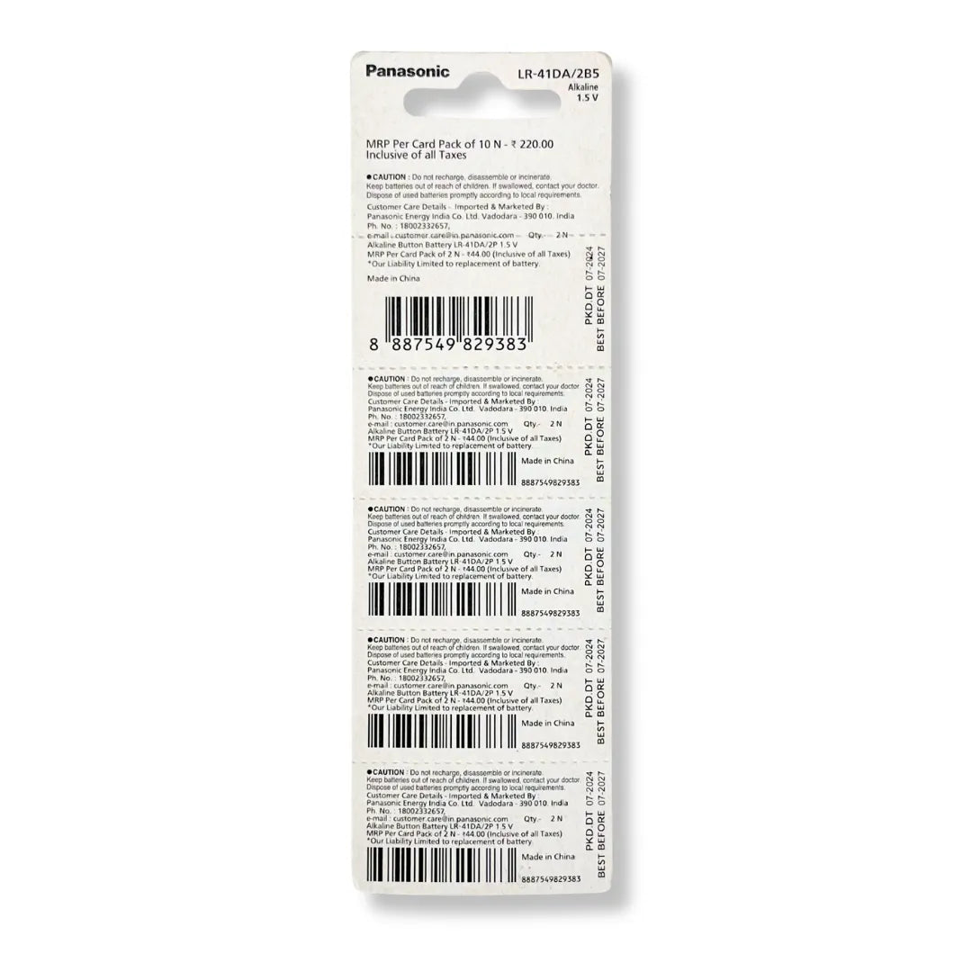 Panasonic LR41 Alkaline Button Cell Battery AG3 192 1.5V