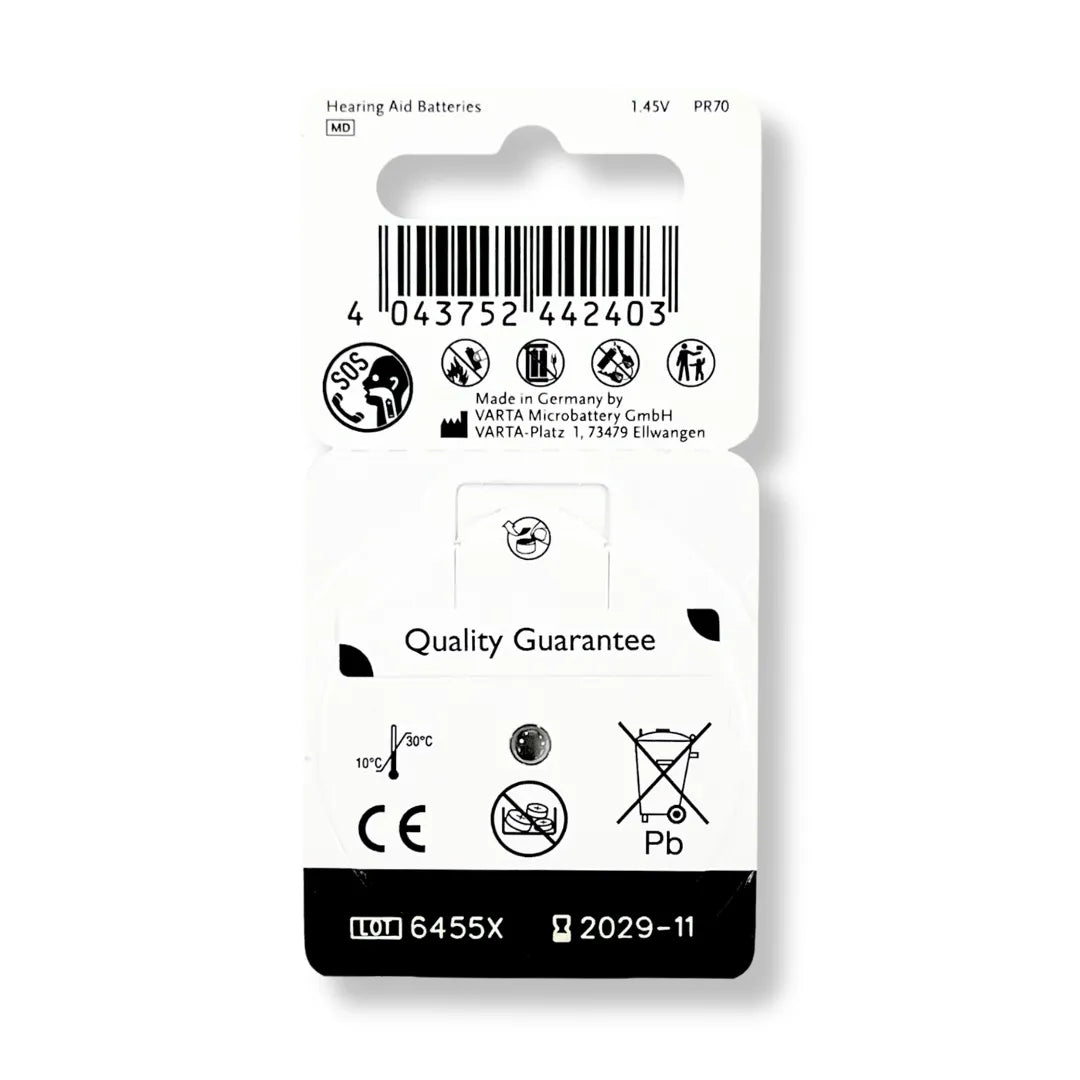 Power One P10 1.45V PR70 Hearing Aid Batteries - 1 Packet 6 Batteries