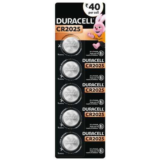 Duracell Chhota Power CR2025 3V lithium button cell battery (pack of 5) for car keys, medical devices, and gadgets. Best price online in India.