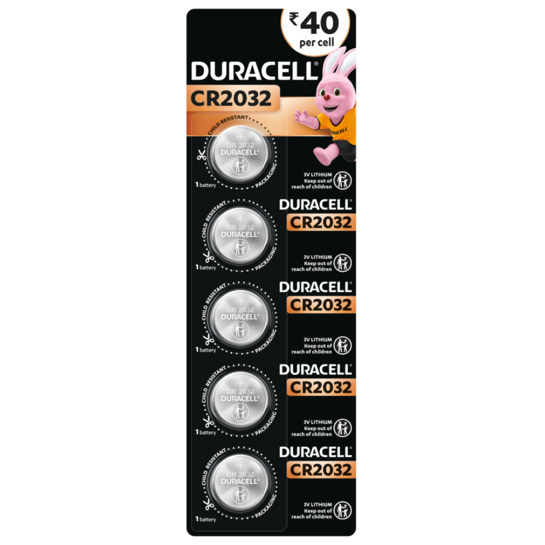 Duracell Chhota Power CR2032 3V lithium button battery (pack of 5) for watches, key fobs, and electronic scales. Order online at the best price.