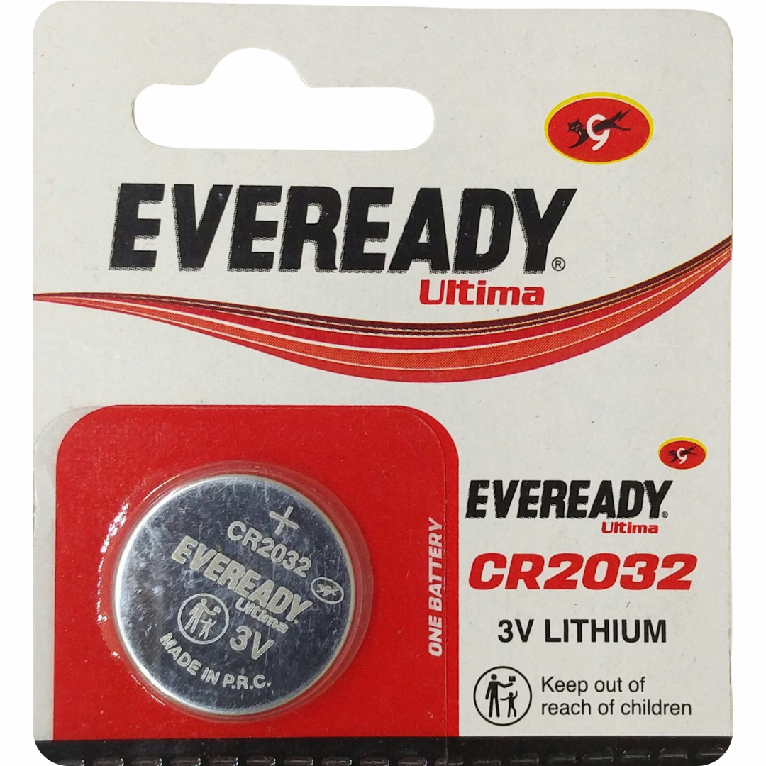 Eveready CR2032 3V lithium button cell battery – best for watches, remotes, and medical devices. Buy online now.