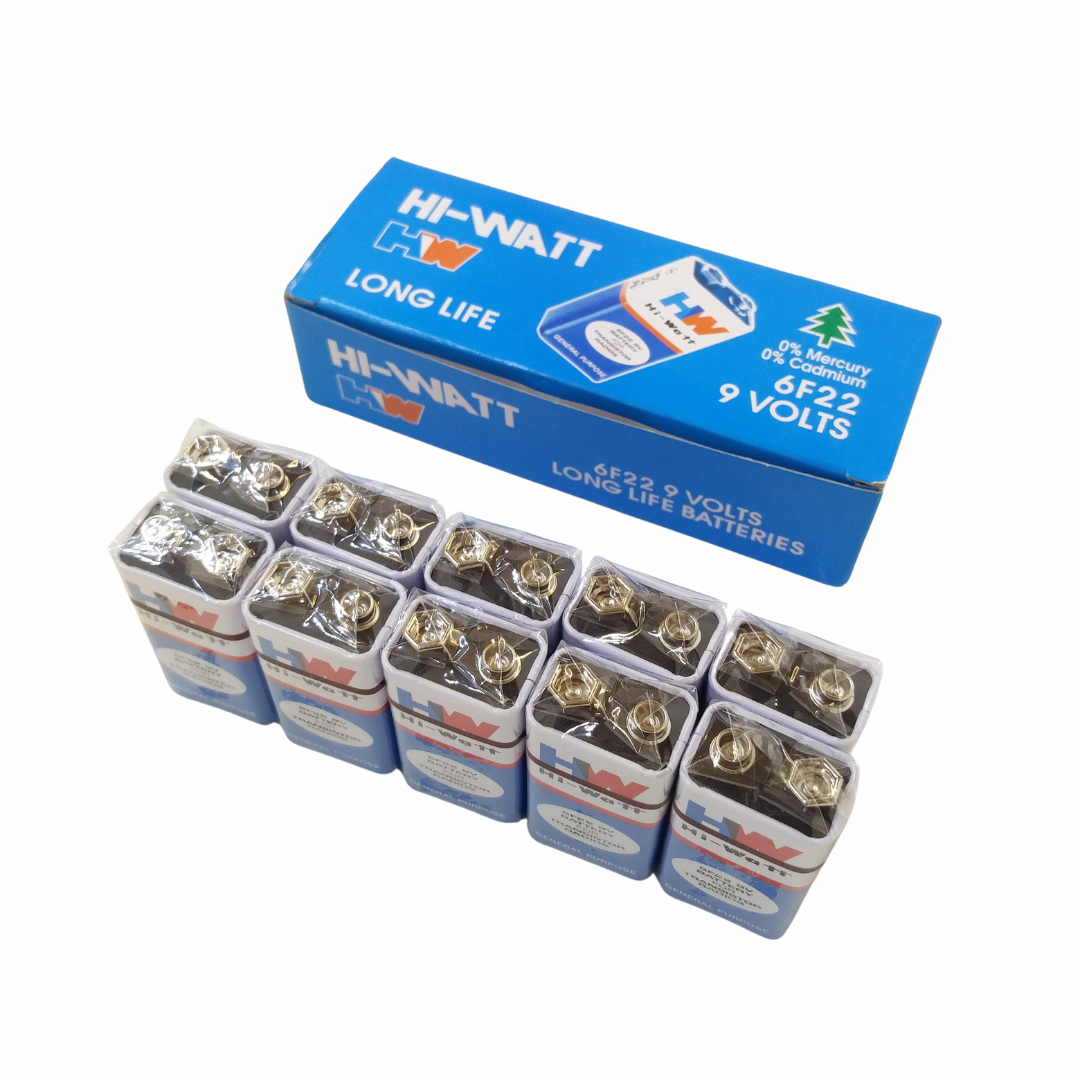 Hi-Watt HW 9V 6F22 carbon zinc battery – reliable power for smoke alarms, toys, and electronic devices. Buy now.
MyBattery.in is the ONLY website in India which have all the general purpose batteries under one roof.