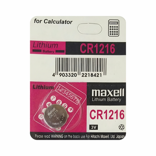 Maxell CR1216 lithium button cell battery – ideal for watches, key fobs, and medical devices. Buy online now.