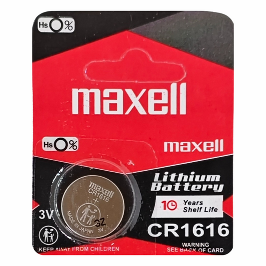 Maxell CR1616 3V lithium button cell battery for watches, car keys, and small electronic devices
