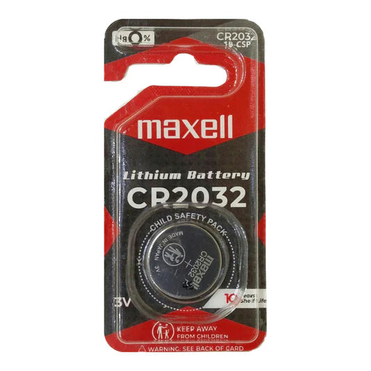 Maxell CR2032 3V lithium button cell battery for watches, car keys, and small electronic devices