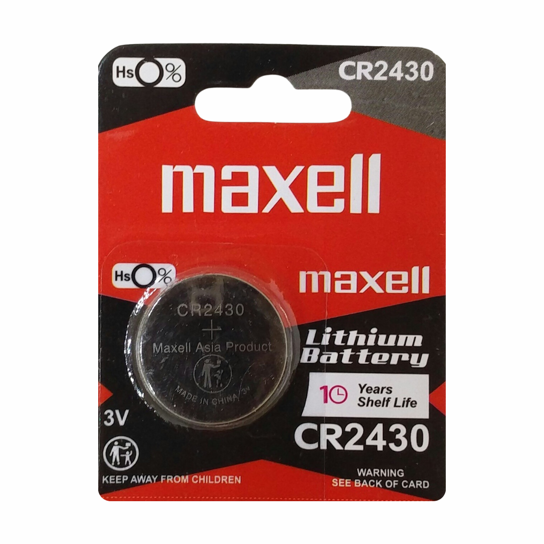 Maxell CR2430 3V lithium coin cell battery for watches, key fobs, and small electronic devices
