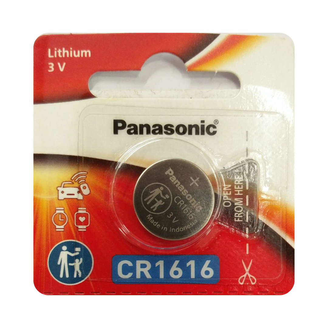 Panasonic CR1616 3V lithium coin cell battery – durable power for small devices like watches and hearing aids.