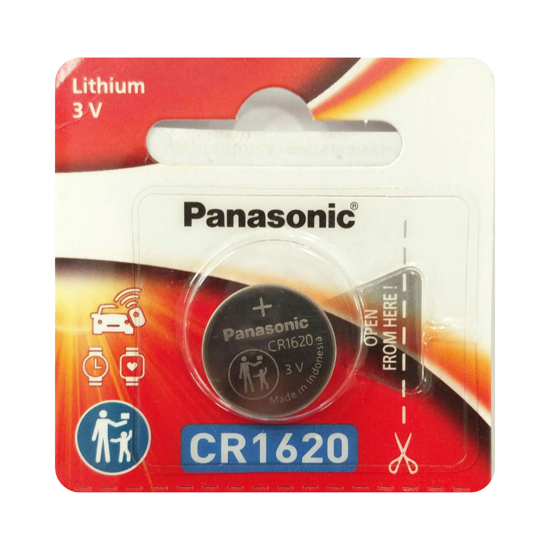 Panasonic CR1620 3V lithium coin cell battery – ideal for watches, toys, and other small electronics.