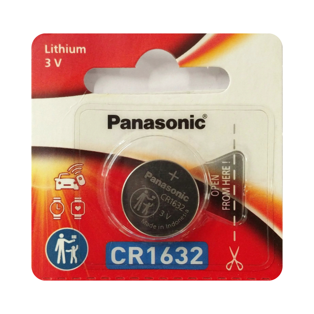 Panasonic CR1632 3V lithium coin cell battery – reliable power for small gadgets like calculators and watches.