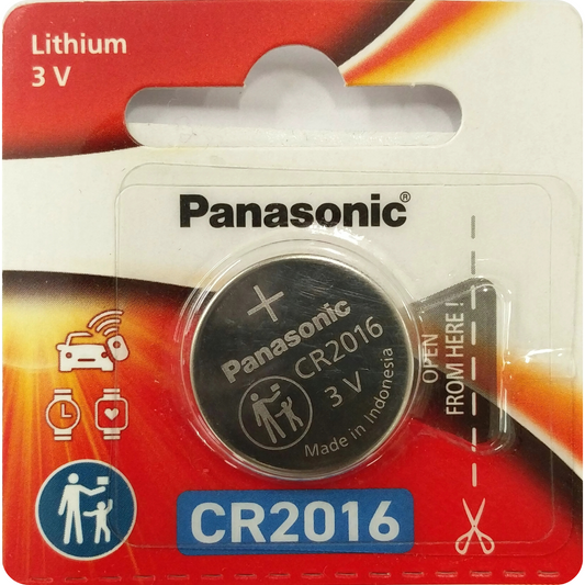 Panasonic CR2016 3V lithium coin cell battery – perfect for watches, fitness devices, and remote controls.