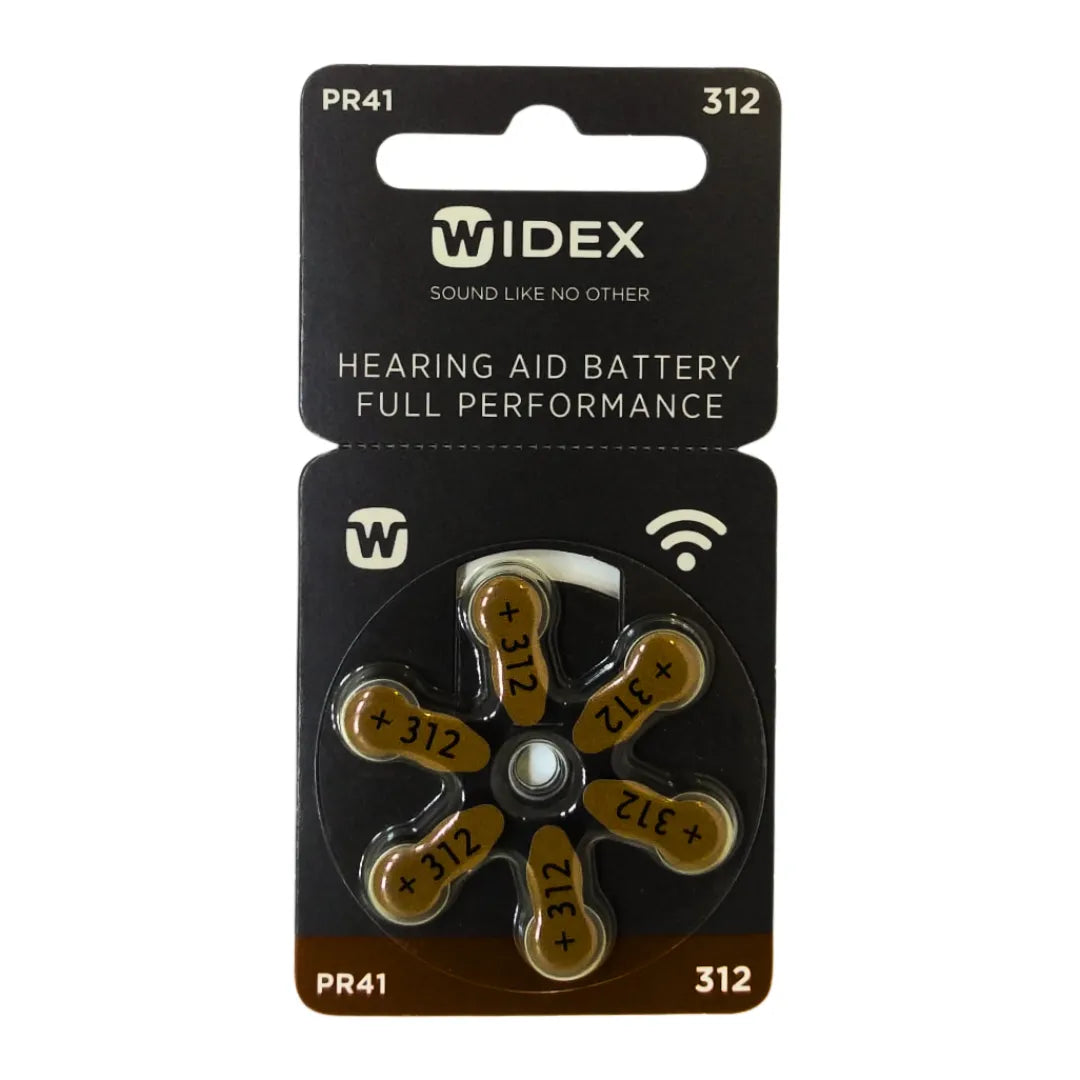 Widex hearing aid batteries size 312 pack of 6, high-performance zinc air batteries for consistent sound quality