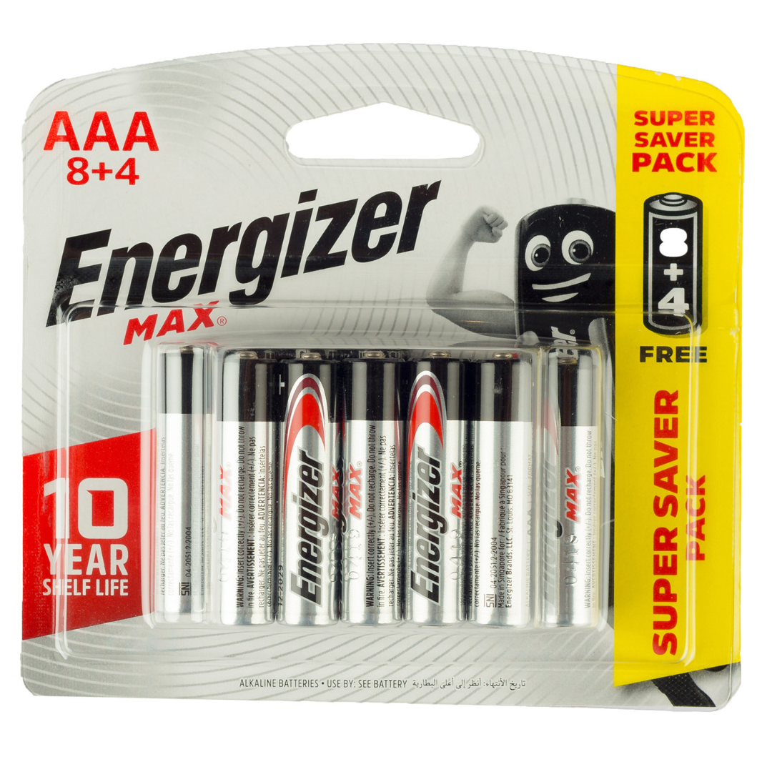 Energizer Max Alkaline size AAA Batteries BP12 1.5v