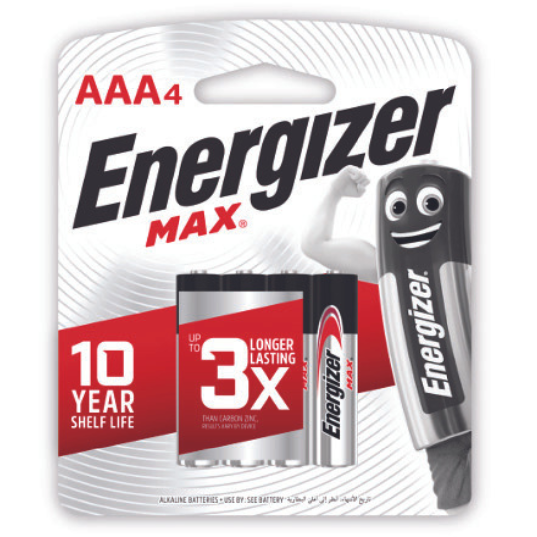 Energizer Max Alkaline size AAA Batteries BP4 1.5v