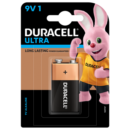 Buy Duracell Ultra Alkaline 9V battery for smoke detectors, alarm systems, and medical equipment. Best online price with fast delivery in India.