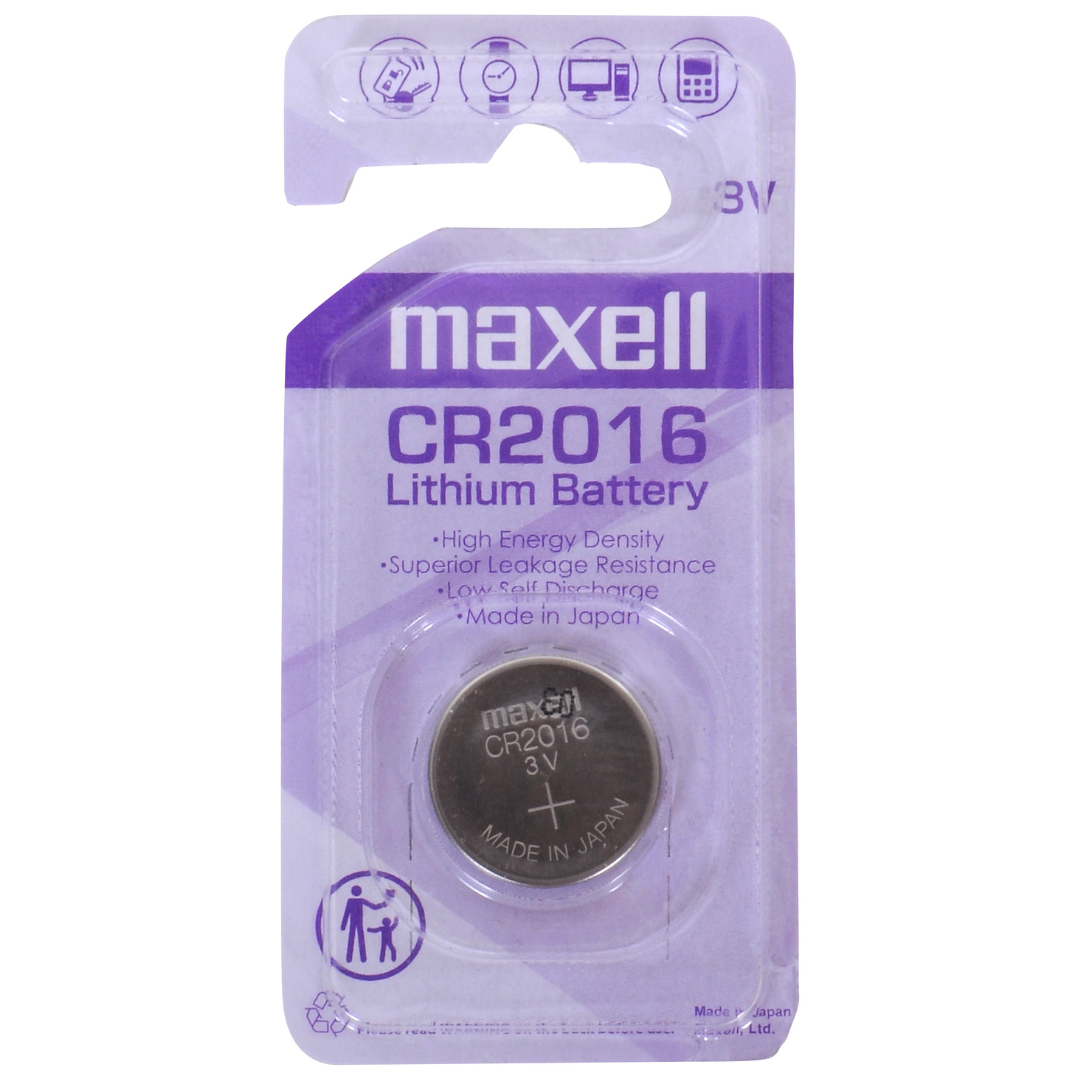 Maxell CR2016 3V lithium button cell battery – ideal for watches, key fobs, and fitness trackers. Buy now.